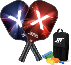 Fiberglass Pickleball Paddles with Graphite Face, Lightweight Fiberglass Surface Pickleball Paddle, 2 Fiberglass Paddles & 4 Pickleball Balls & 2 Towel & 2 Grip Tape & Portable Bag, Family & Friends