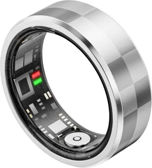Fitness Tracker for Men Women with Charging Case - 5ATM Waterproof Smart Ring with Activity Sleep Health and Step Monitoring, Fashion Pattern Design Silver (US12)