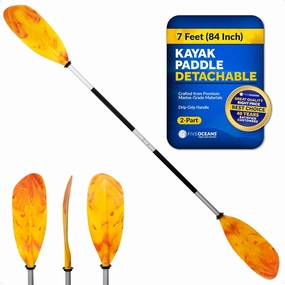 Five Oceans Kayak Paddles, 84" - 7ft Kayak Fishing Paddle, Detachable Heavy-Duty Aluminum Shaft, Reinforced Fiberglass Blades, 2-Piece Snap-Button, Lightweight Paddle Design for All Kayaks - FO2880