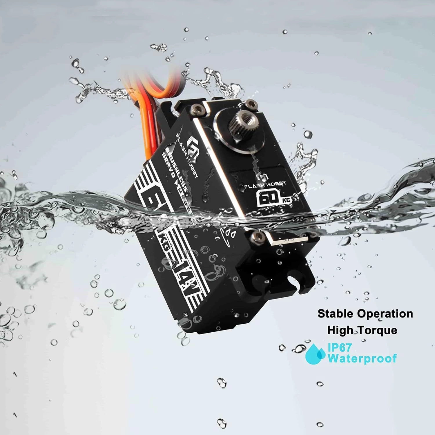 FLASH HOBBY 60KG Brushless Servo IP67 Waterproof Servo 14V High Torque Servo with Full Metal Gear for 1/8 1/10 RC Crawler Car Truck or Robotic Parts (360°)