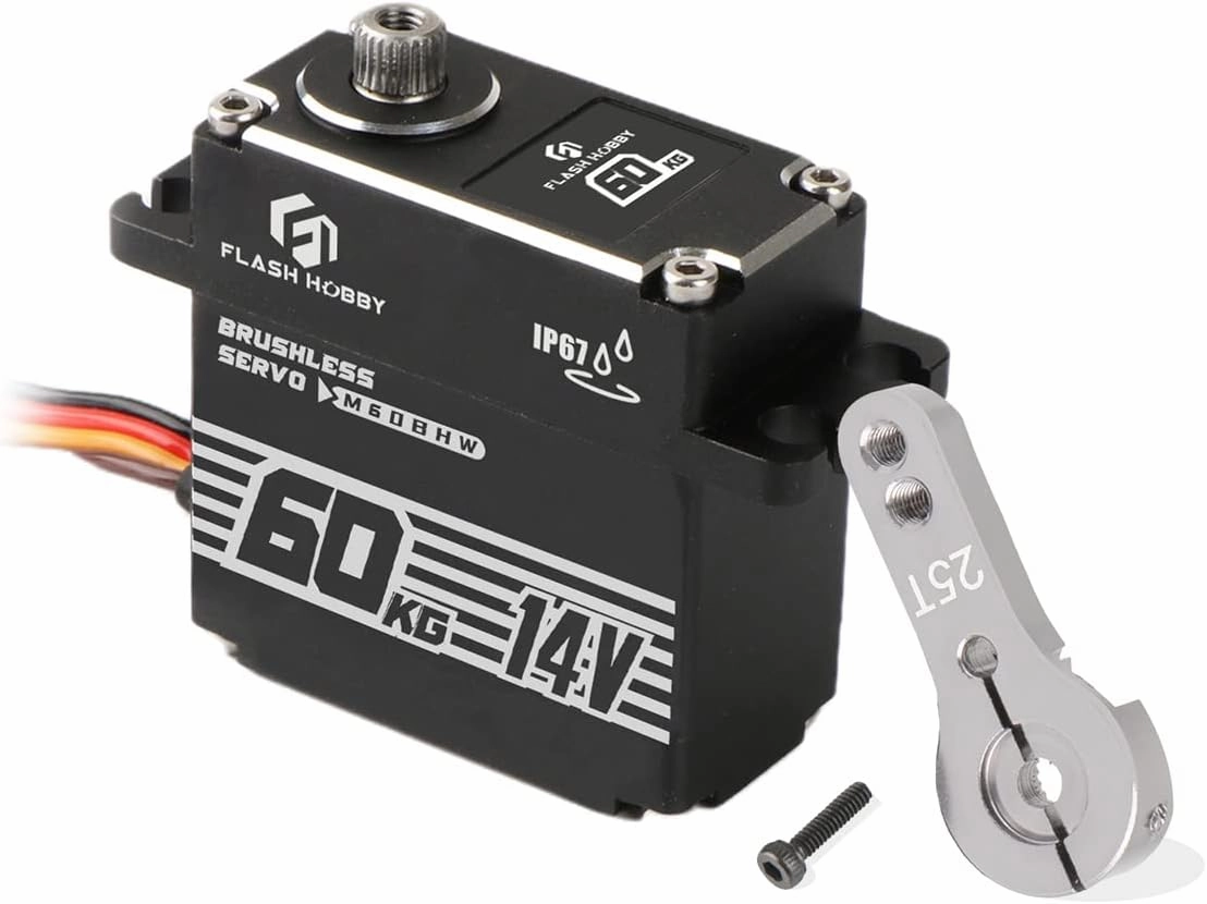 FLASH HOBBY 60KG Brushless Servo IP67 Waterproof Servo 14V High Torque Servo with Full Metal Gear for 1/8 1/10 RC Crawler Car Truck or Robotic Parts (360°)