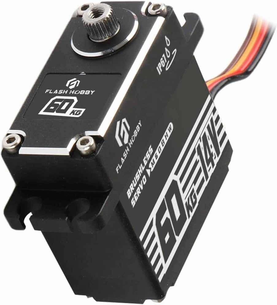FLASH HOBBY 60KG Brushless Servo IP67 Waterproof Servo 14V High Torque Servo with Full Metal Gear for 1/8 1/10 RC Crawler Car Truck or Robotic Parts (360°)