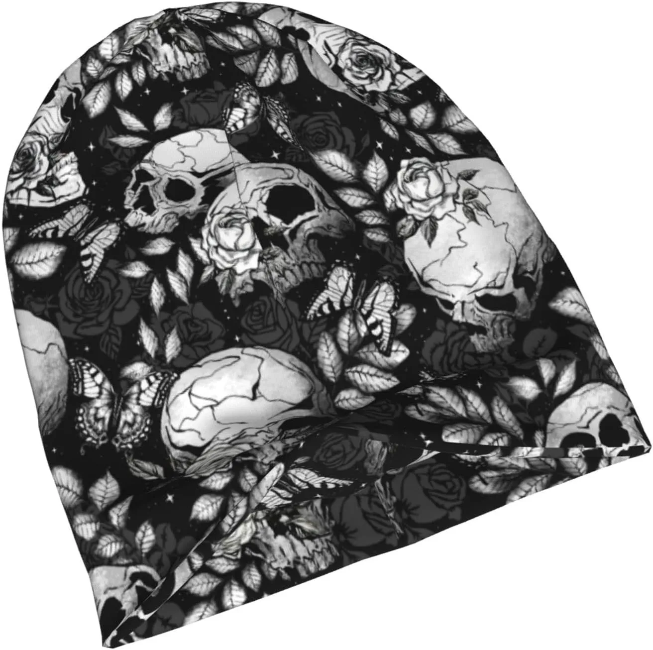 Flower Sugar Skull Beanie Hat Adult Skull Cap Warm Slouchy Knit Hat Headwear Gift for Men Women