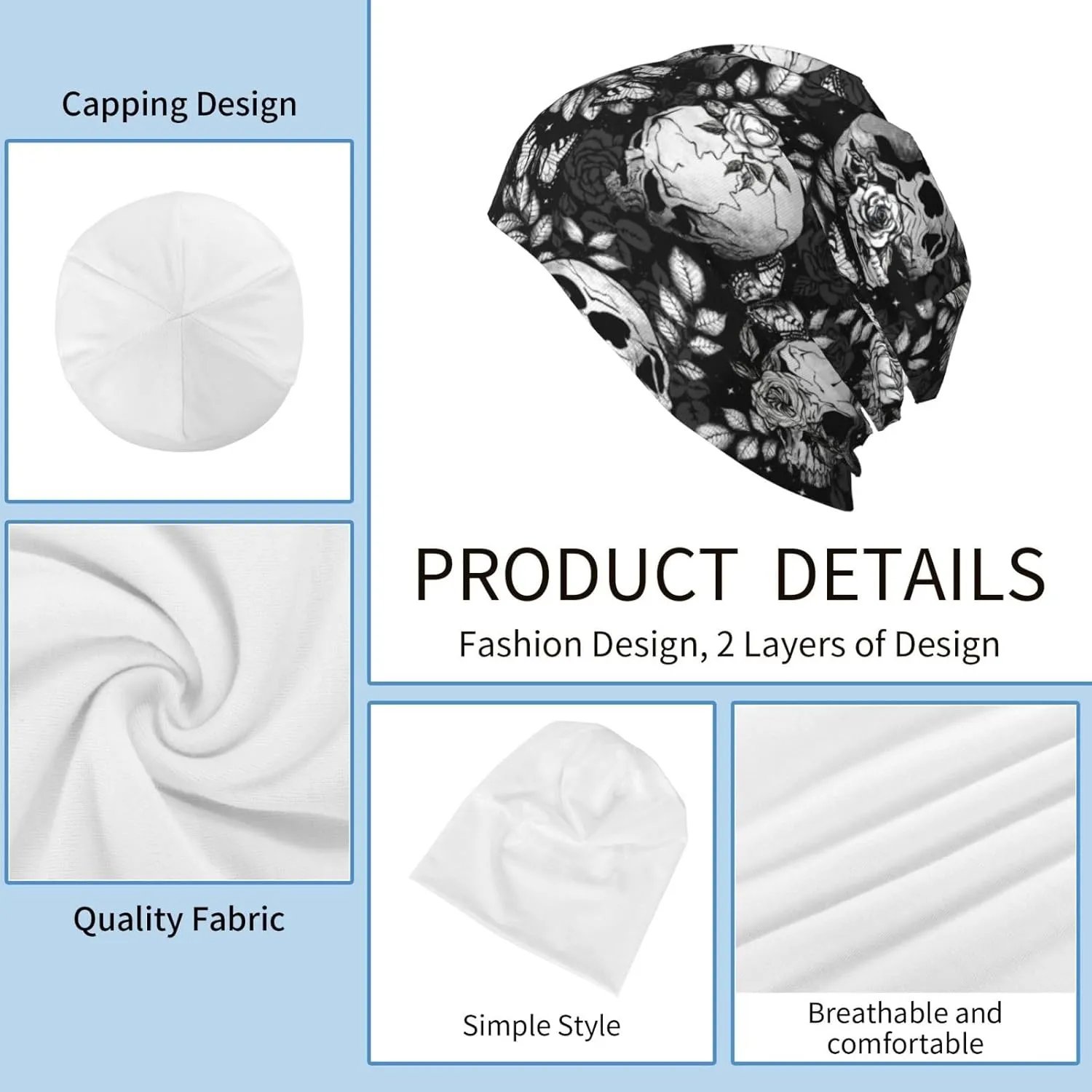 Flower Sugar Skull Beanie Hat Adult Skull Cap Warm Slouchy Knit Hat Headwear Gift for Men Women