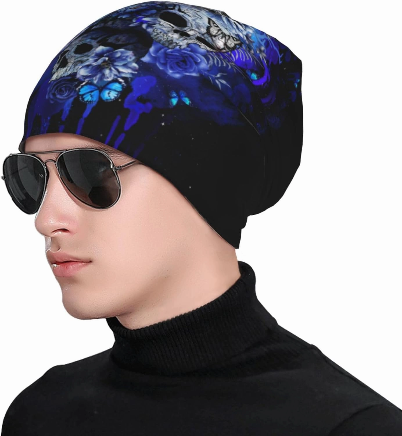 Flower Sugar Skull Beanie Hat Adult Skull Cap Warm Slouchy Knit Hat Headwear Gift for Men Women
