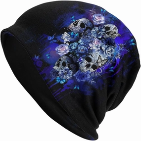 Flower Sugar Skull Beanie Hat Adult Skull Cap Warm Slouchy Knit Hat Headwear Gift for Men Women