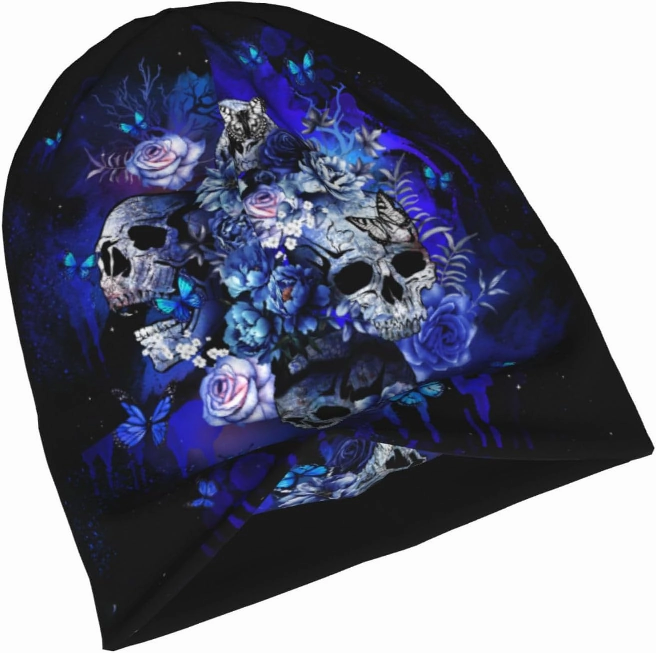 Flower Sugar Skull Beanie Hat Adult Skull Cap Warm Slouchy Knit Hat Headwear Gift for Men Women