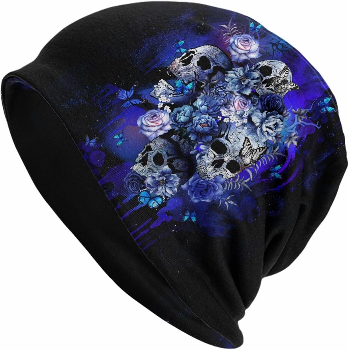 Flower Sugar Skull Beanie Hat Adult Skull Cap Warm Slouchy Knit Hat Headwear Gift for Men Women