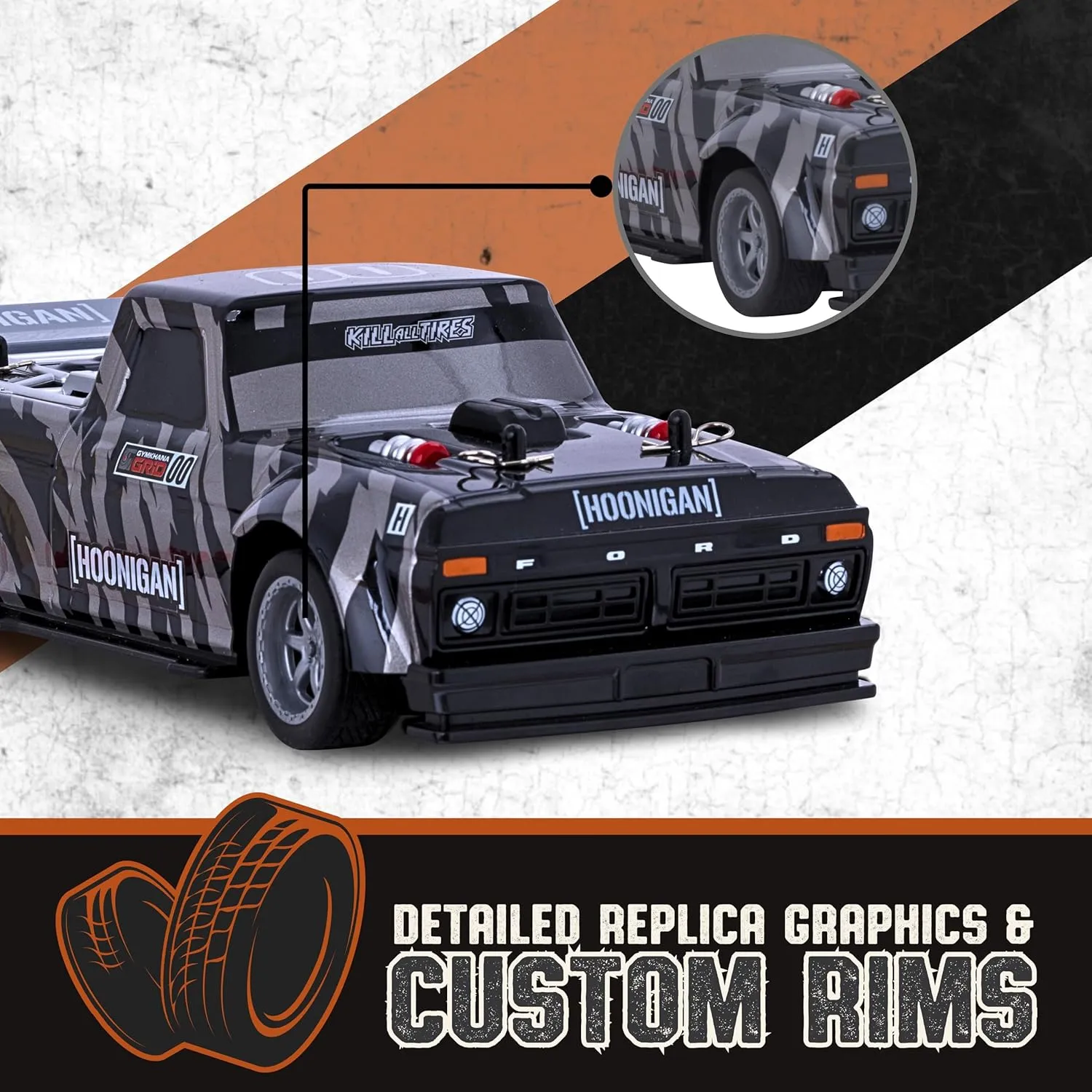 Flybar Hoonigan, Hoonitruck, Remote Control Car for Kids – RC Car, RC Cars, Race Car, 3.7V, 2.4 GHz, Detailed Replica Design, USB Rechargeable Battery Included, 1:32 Scale, 100 ft Range, 4 Mph