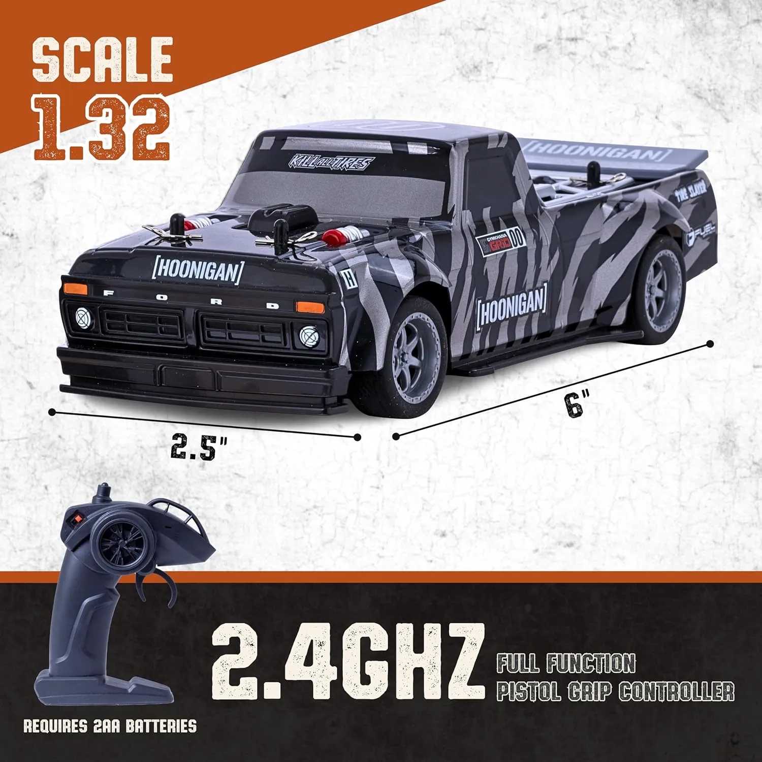 Flybar Hoonigan, Hoonitruck, Remote Control Car for Kids – RC Car, RC Cars, Race Car, 3.7V, 2.4 GHz, Detailed Replica Design, USB Rechargeable Battery Included, 1:32 Scale, 100 ft Range, 4 Mph