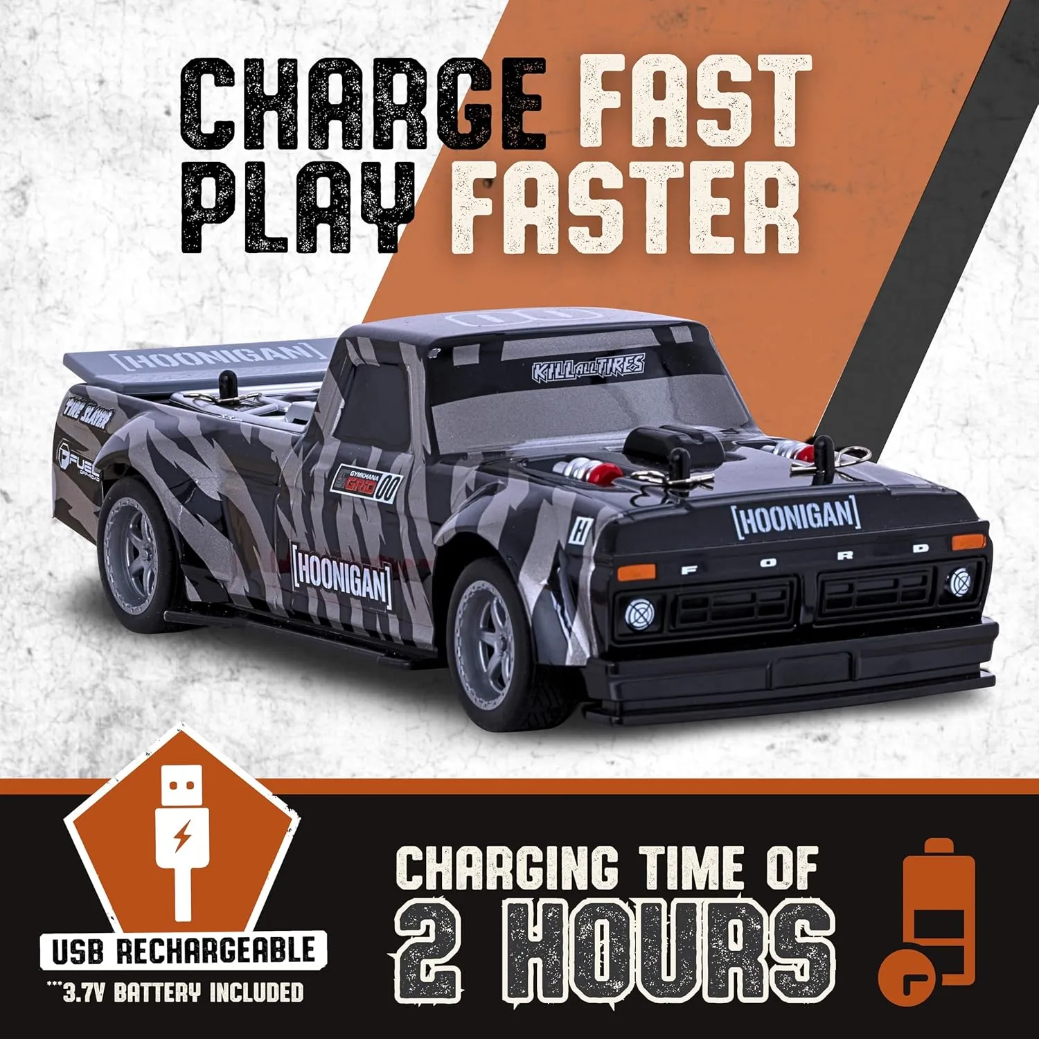 Flybar Hoonigan, Hoonitruck, Remote Control Car for Kids – RC Car, RC Cars, Race Car, 3.7V, 2.4 GHz, Detailed Replica Design, USB Rechargeable Battery Included, 1:32 Scale, 100 ft Range, 4 Mph