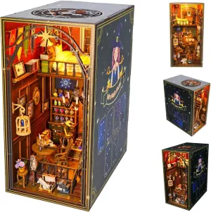 FLYIFE Mini Dollhouses DIY Miniature House Kit Coffee Shop Book Nook Tiny Wooden Dollhouse with Furniture and LED Lights Rolife Byanavrin The Best Gift for Children, M2311