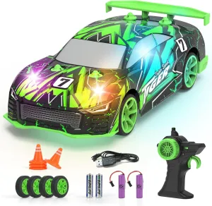 FLYNOVA 4WD RC Drift Car,Light Up Racing Toys for Kids Age 6 7 8 9 10-12,14 KM/H High Speed Vehicle,Easter Thanksgiving Christmas Birthday Fun Gifts for Boys Girls Teens