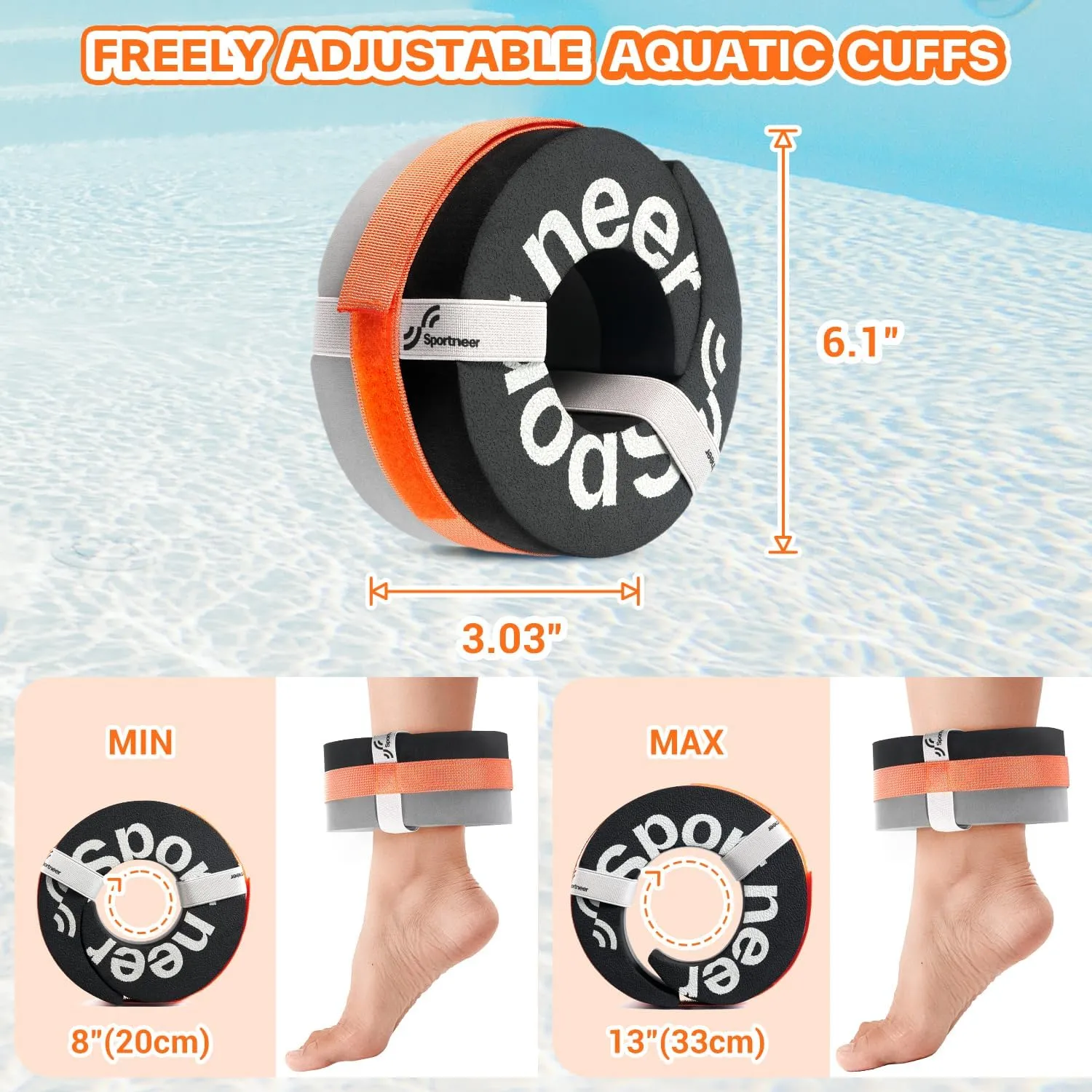 Foam Aquatic Cuffs Exercise Equipment: Sportneer Water Aerobics Float Ring with Adjustable Webbing Pool Exercise Workout Set Water Ankle Ring