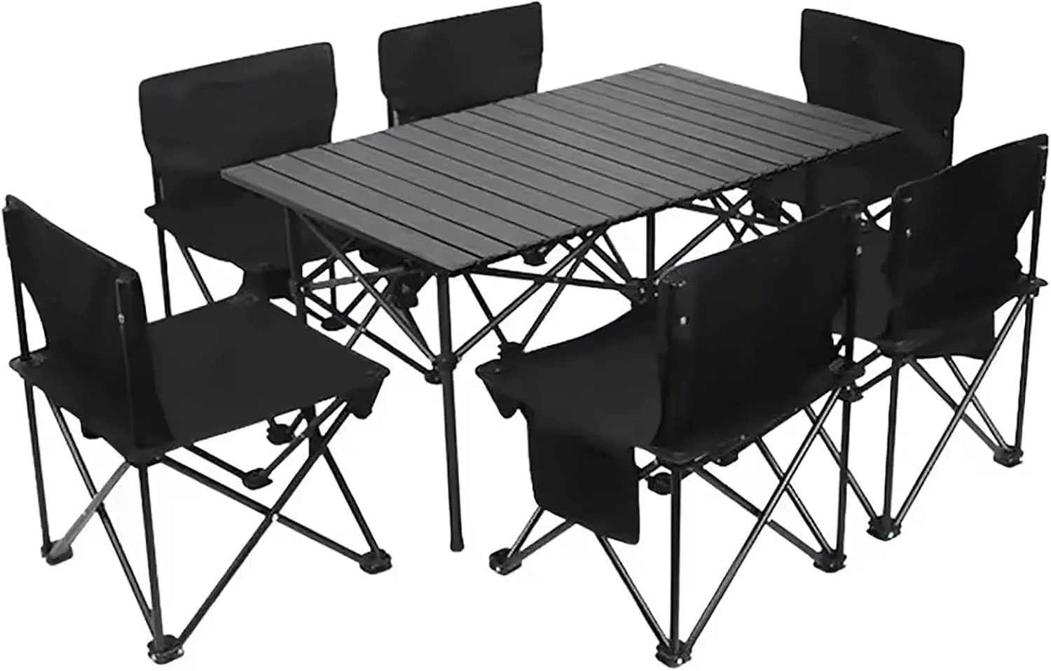 Foldable Camping Table Set with 6 Chair, Outdoor Indoor Use for BBQ, Picnic, Garden Parties, Portable with Carry Bag,Black