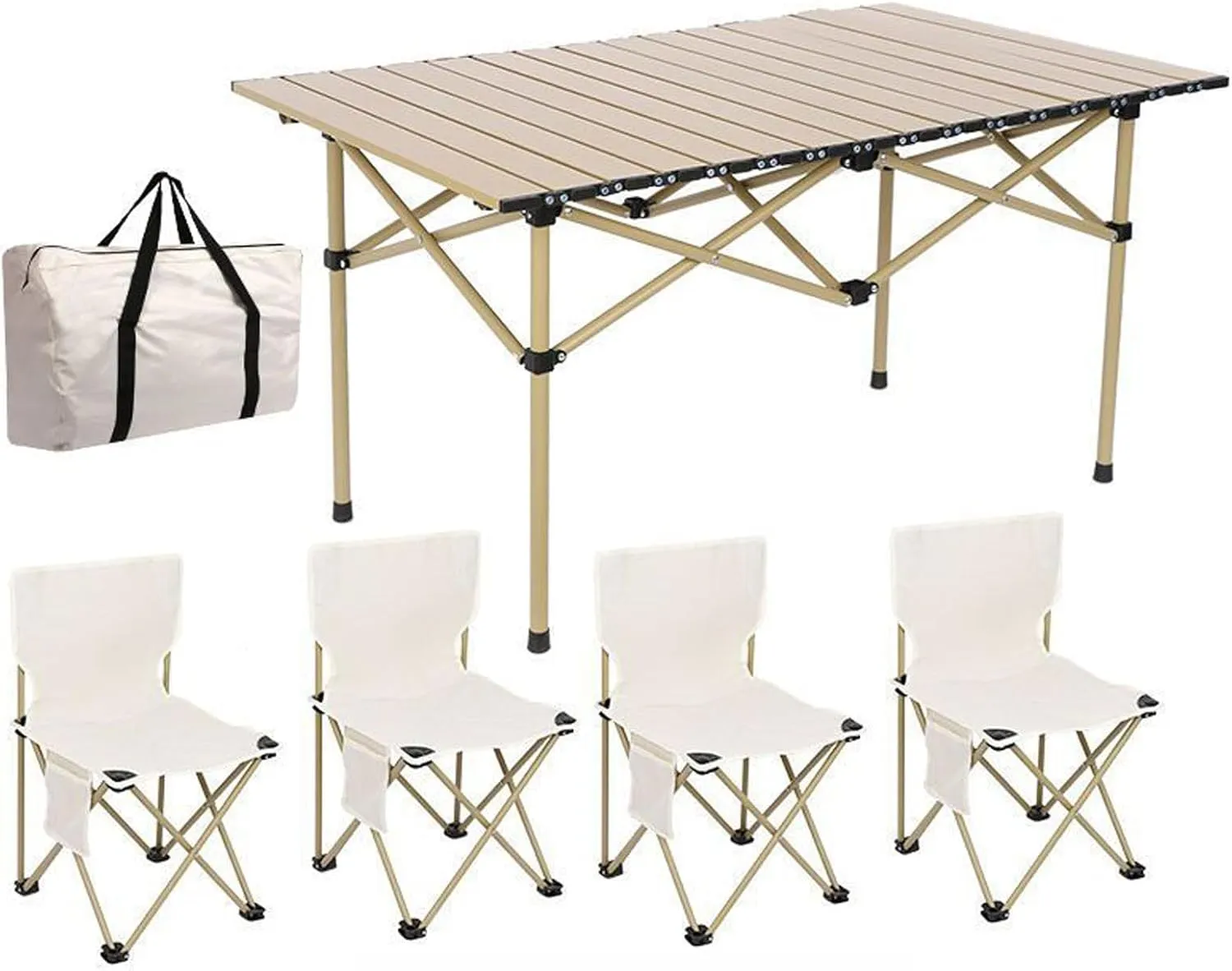 Folding Beach Picnic Tables Collapsible Backpack Lawn Chair Camping Folding Chair Set with Roll up Carbon Steel Table for More People Party, BBQ, 53cm-black-5pcs