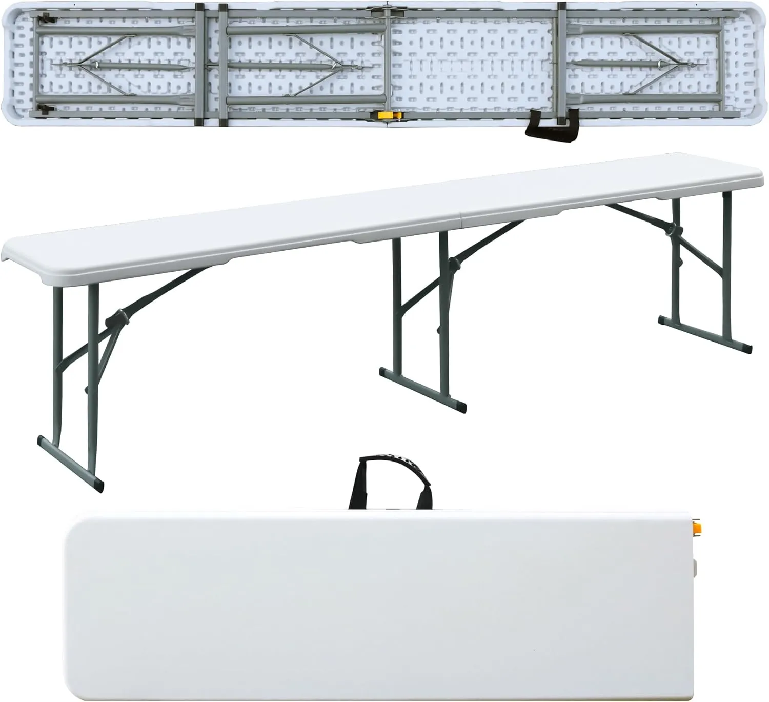 Folding Bench, 6FT Plastic Foldtable Bench with Handles, Outdoor Portable Stackable Bench for Party Camping and Picnic, White