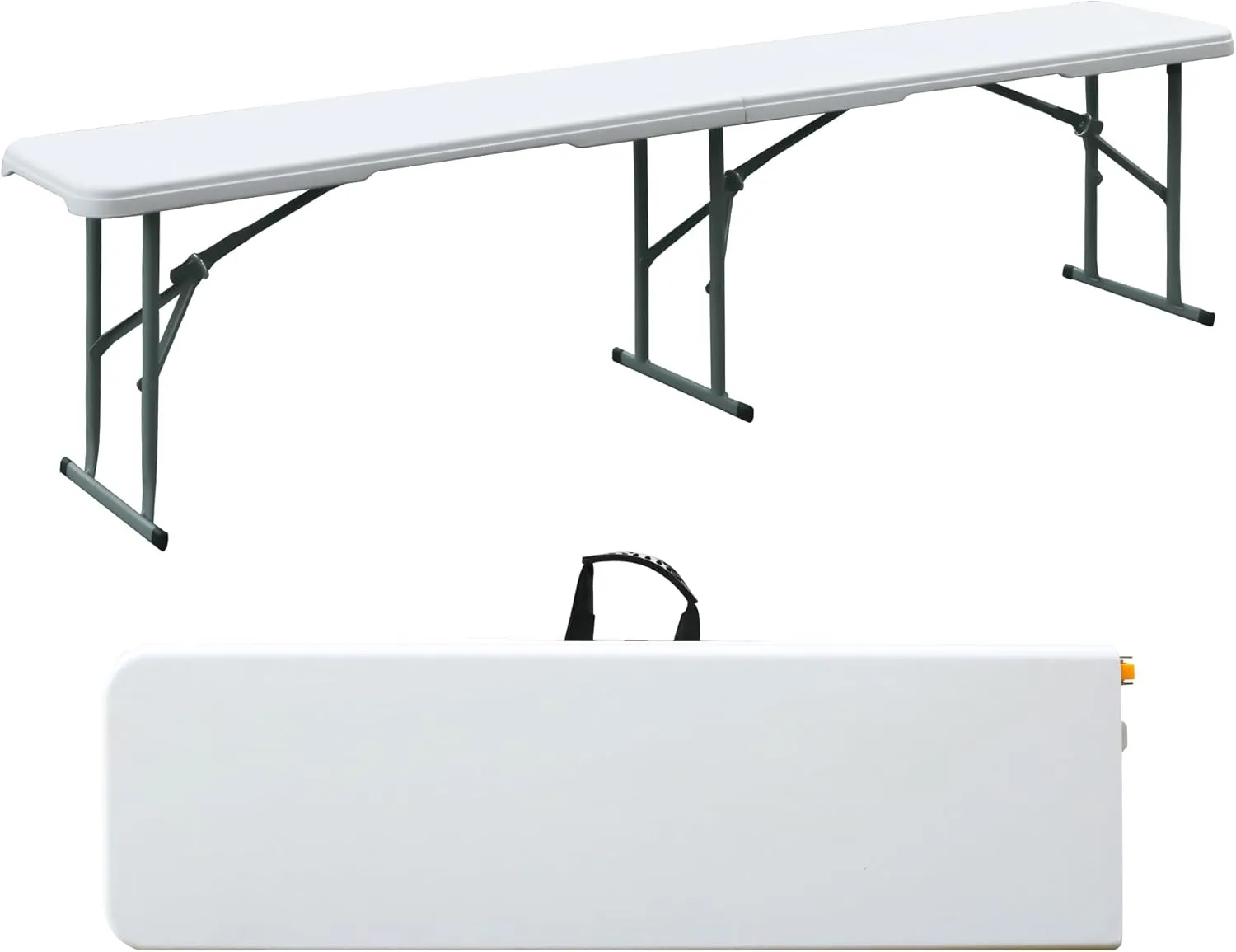 Folding Bench, 6FT Plastic Foldtable Bench with Handles, Outdoor Portable Stackable Bench for Party Camping and Picnic, White