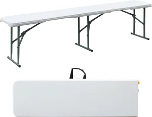 Folding Bench, 6FT Plastic Foldtable Bench with Handles, Outdoor Portable Stackable Bench for Party Camping and Picnic, White