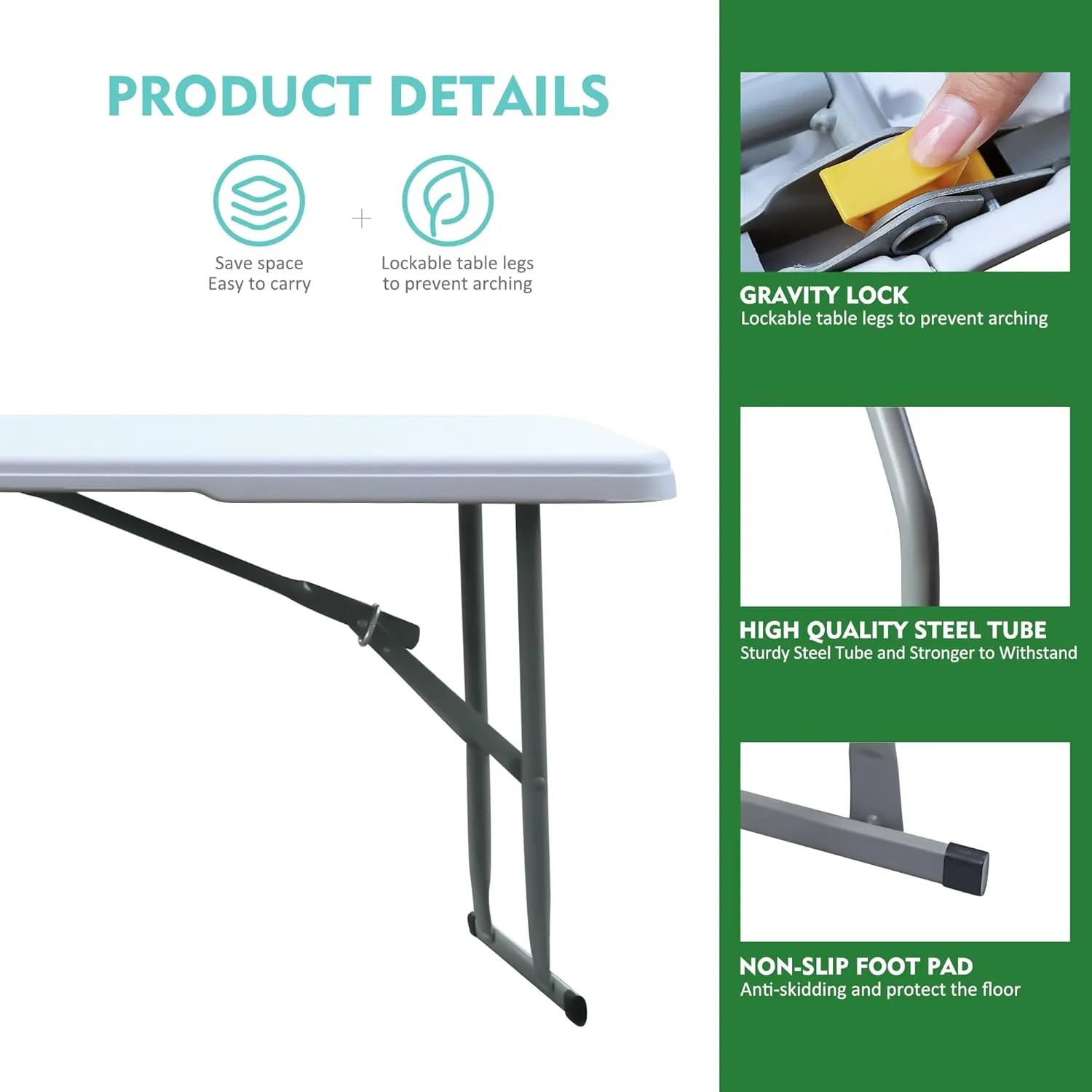 Folding Bench, 6FT Plastic Foldtable Bench with Handles, Outdoor Portable Stackable Bench for Party Camping and Picnic, White