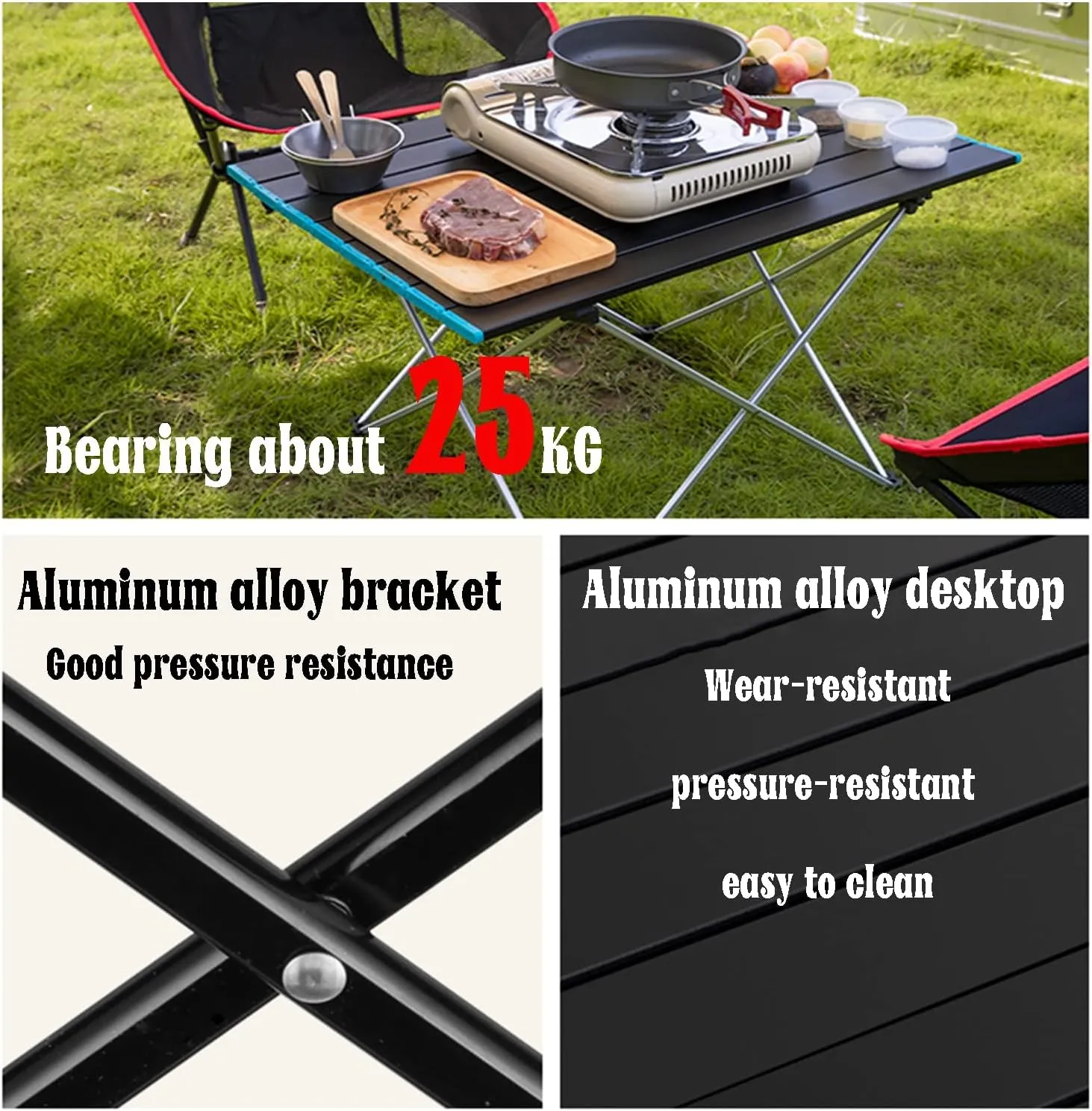 Folding Table Portable Small Camping Table Ultra Light Folding Beach Table Camping with Carrying Bag, Picnic Table Foldable Side Table Withstands Weights of Up to 55lbs,Black,S