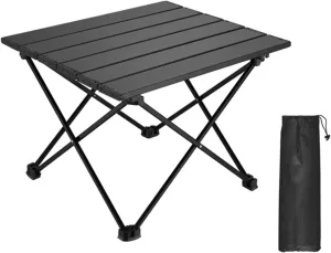 Folding Table Portable Small Camping Table Ultra Light Folding Beach Table Camping with Carrying Bag, Picnic Table Foldable Side Table Withstands Weights of Up to 55lbs,Black,S