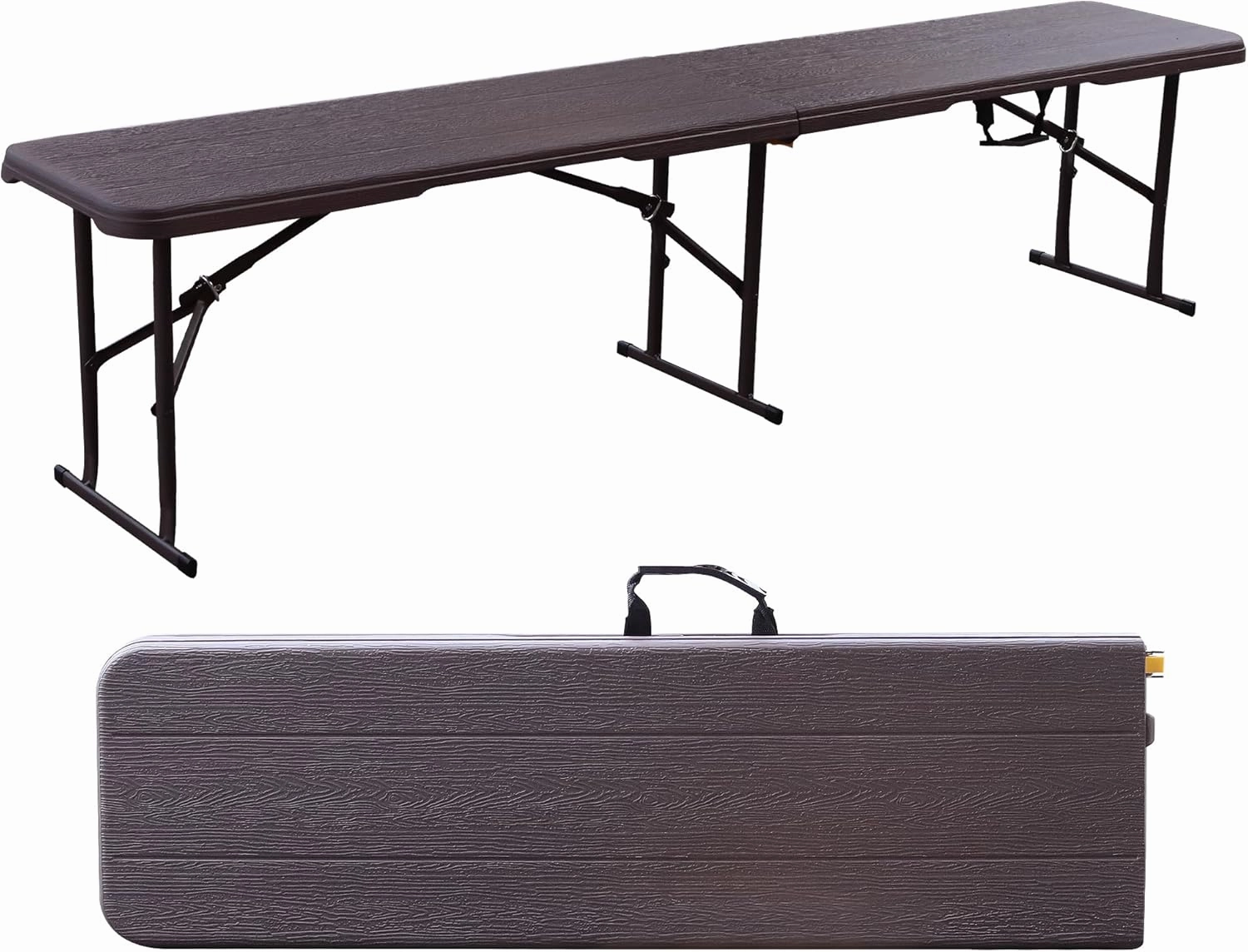 Folding Bench, 6FT Plastic Foldtable Bench with Handles, Outdoor Portable Stackable Bench for Party Camping and Picnic, Brown