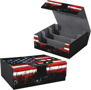 for MTG Commander Deck Box Fit Trading Cards, 1800  Sleeved Cards with PU Leather Magnetic Large Card Storage Case for TCG CCG Magic Sports Cards Man Woman Gift, Deer Flag