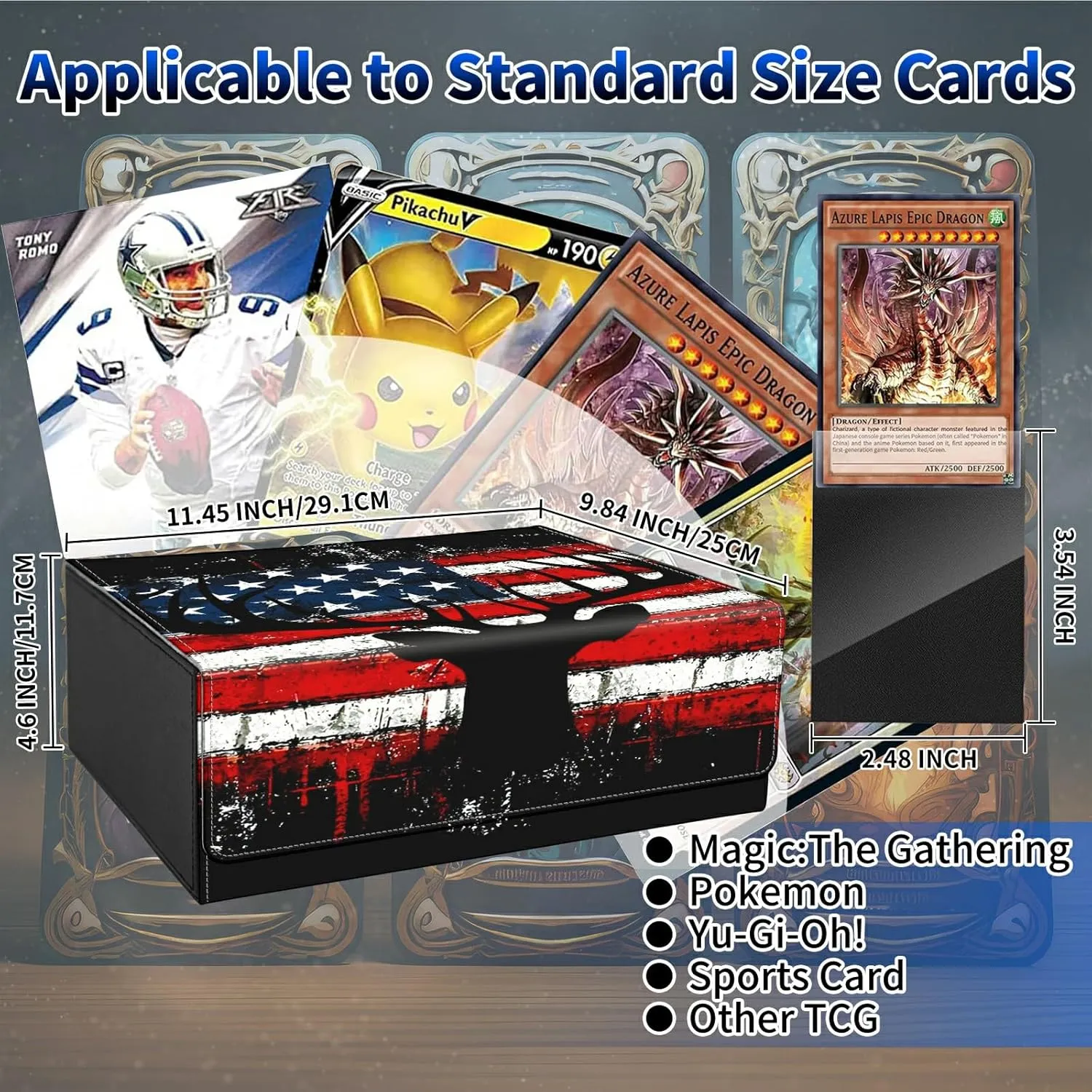 for MTG Commander Deck Box Fit Trading Cards, 1800  Sleeved Cards with PU Leather Magnetic Large Card Storage Case for TCG CCG Magic Sports Cards Man Woman Gift, Deer Flag