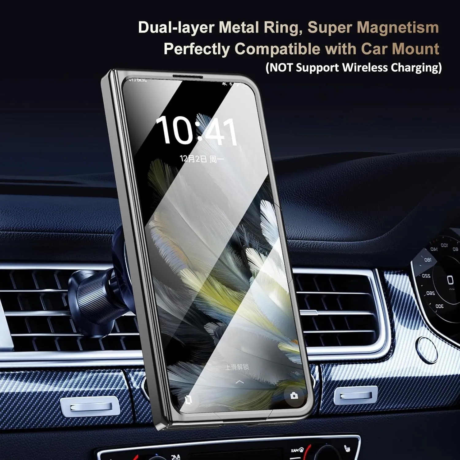for OnePlus Open Case, Non-Yellow Clear Back, Electroplated Frame & Hinge Protection, Screen Protector, Magnetic Rotatable Ring Kickstand, Thin & Slim Phone Case 5G 2023, Black