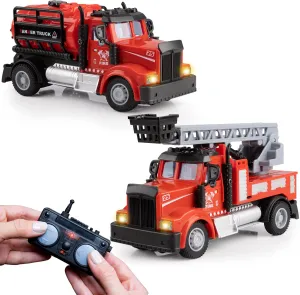 Force1 Mini RC Firetrucks Toys for Kids - 2 Pack Remote Control Kid Fire Truck Set with Mini Water Tank and Boom Toy Fire Trucks for Boys or Girls, Rechargeable 2.4GHz Remote Firetruck with Lights