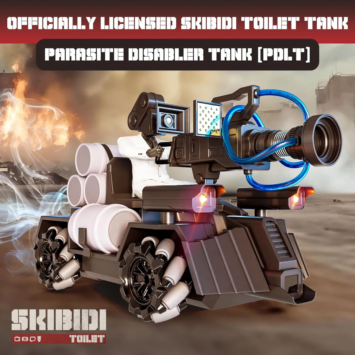 Force1 Officially Licensed Skibidi Toilet Toy Cameraman Figure PDLT Tank RC Truck - Parasite Disabler Remote Control Car, Rechargeable RC Cars with Camera, LED, WiFi 1080p FPV Video Recording