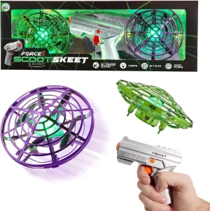 Force1 Scoot Skeet 3pk Mini Drone Electronic Shooting Games for Kids and Adults- 2 Hand Drones for Kids with LED Toy Gun Set, Ultimate Electronic Target Games, Indoor Flying Ball Toys (Purple/Green)