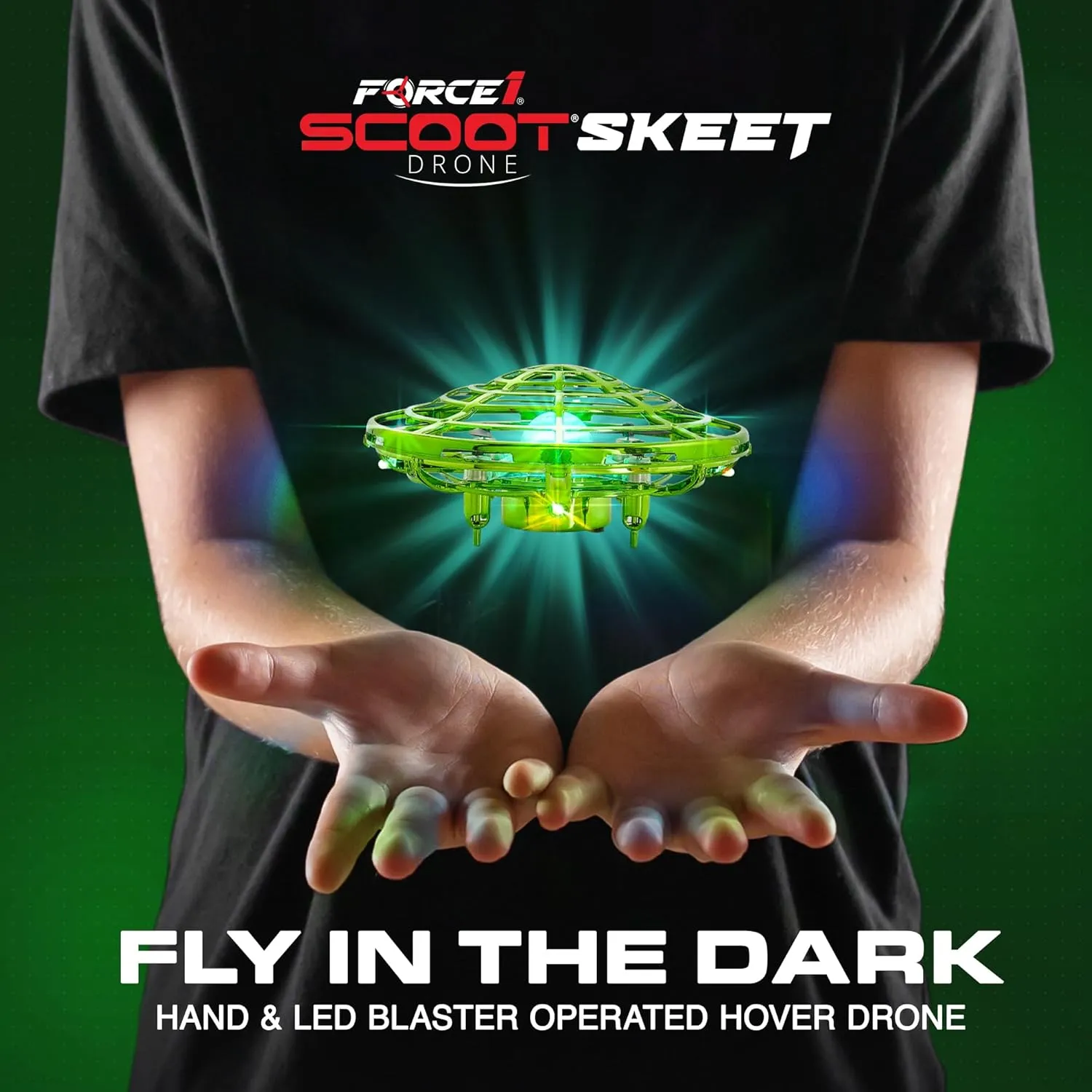 Force1 Scoot Skeet Mini Drone Electronic Shooting Game for Kids (Drone Only)- Hand Drones for Kids Compatible with Scoot Skeet LED Blaster, Electronic Target Game Indoor Flying Ball Toy (Green)