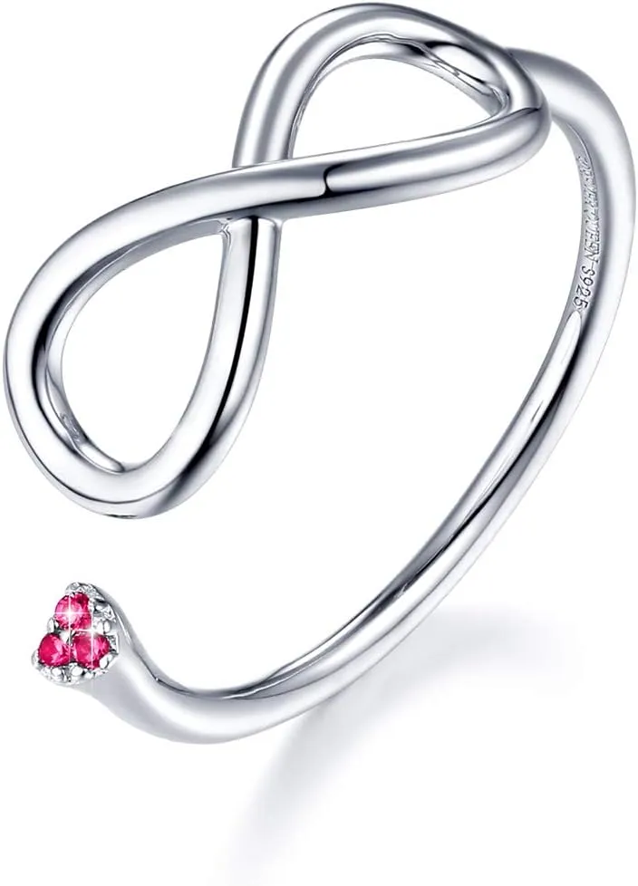 FOREVER QUEEN Open Ring for Women S925 Sterling Silver Adjustable Rose Flower Ring Infinity I Love You Wrap Open Ring Birthday Gift
