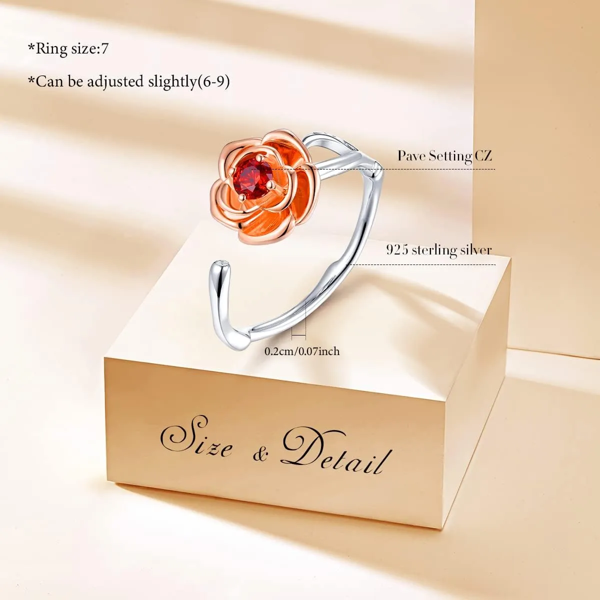 FOREVER QUEEN Open Ring for Women S925 Sterling Silver Adjustable Rose Flower Ring Infinity I Love You Wrap Open Ring Birthday Gift