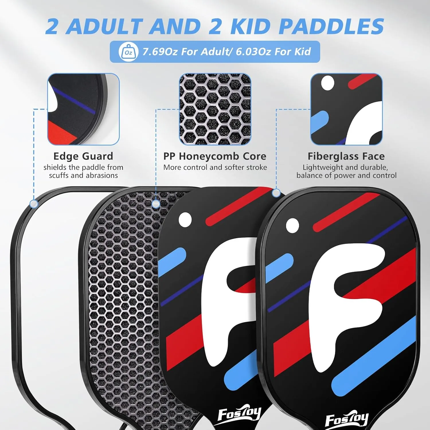 Fostoy Portable Pickleball Net with Wheels, Pickleball Set with 4 Fiberglass Paddles & 6 Pickleballs, Carry Bag, for Backyards Driveways and Garages
