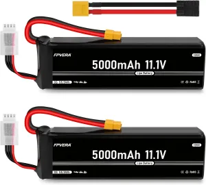 FPVERA 11.1V 3S LiPo Battery 5000mAh 120C with XT60 and TRA Plug for RC Car RC Truck Airplane Helicopter Boat Car Racing RC Drone (2 Packs)