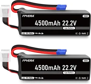 FPVERA 6S Lipo Battery 4500mAh 22.2V 100C with EC5 Connector Soft Pack RC Battery for RC Airplane Helicopter RC Car Truck Quadcopter Boat (2PCS)