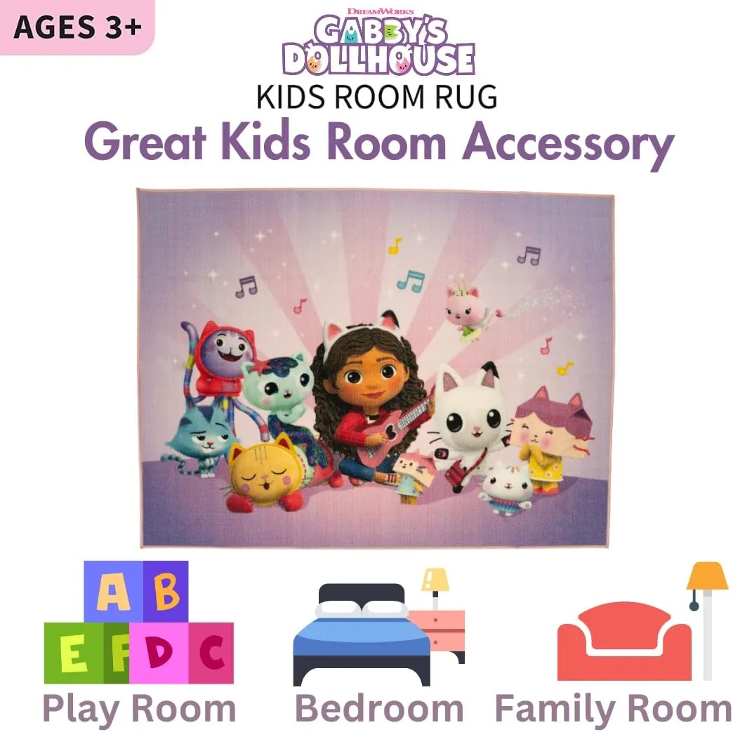 Franco DreamWorks Gabby's Dollhouse Kids Room Non Slip Area Rug, 69 in x 52 in, (Official Licensed Product)