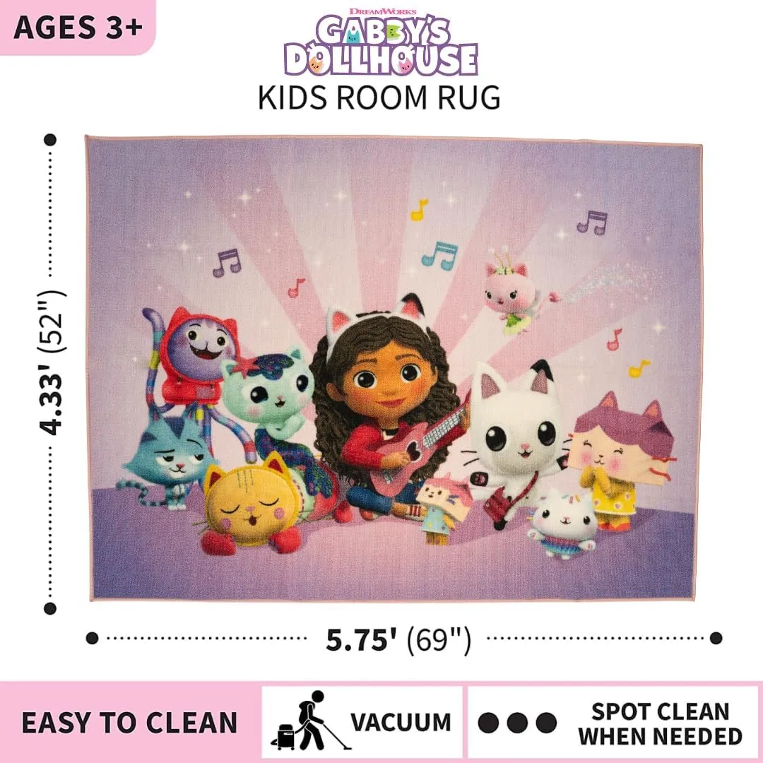 Franco DreamWorks Gabby's Dollhouse Kids Room Non Slip Area Rug, 69 in x 52 in, (Official Licensed Product)