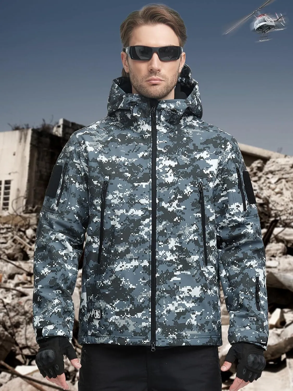 FREE SOLDIER Men's Outdoor Waterproof Soft Shell Hooded Military Tactical Jacket