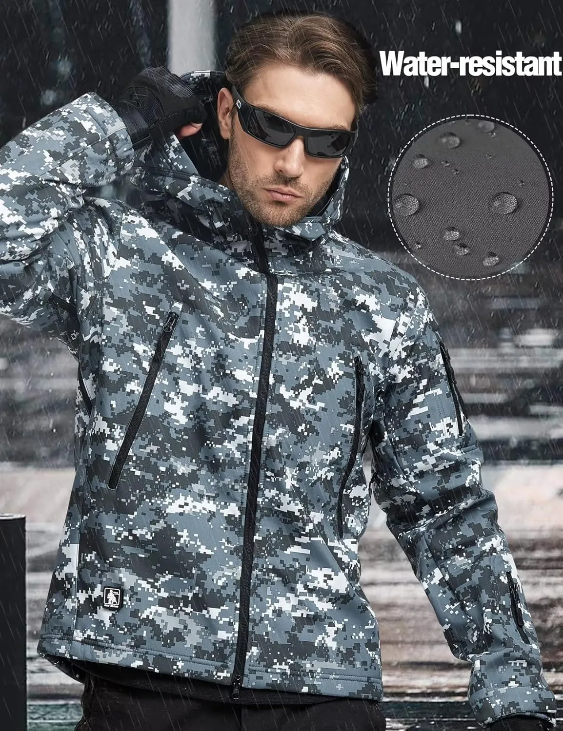 FREE SOLDIER Men's Outdoor Waterproof Soft Shell Hooded Military Tactical Jacket