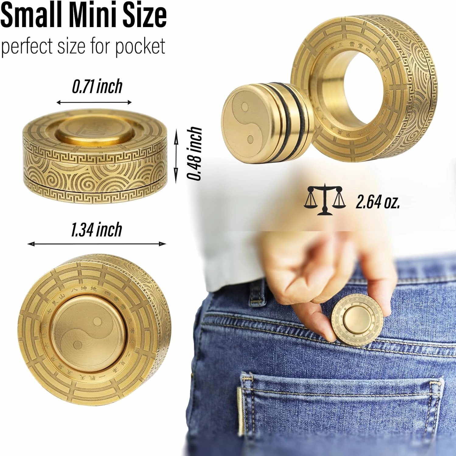 FREELOVE Metal Magnetic Paragraph Slider Fidget Spinner Toys for Adults, Mini Small Magnet Fidget Ring, Heavy Brass Haptic Block, Premium Silent Bearing (Gossip)