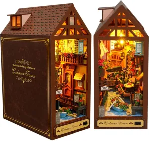 French Style Mini Wooden Book Nook kit Romantic Fairy Tale Town Building Model DIY Book Block Bookshelf Model with Furniture for Adult Teenagers (Leisurely Years)