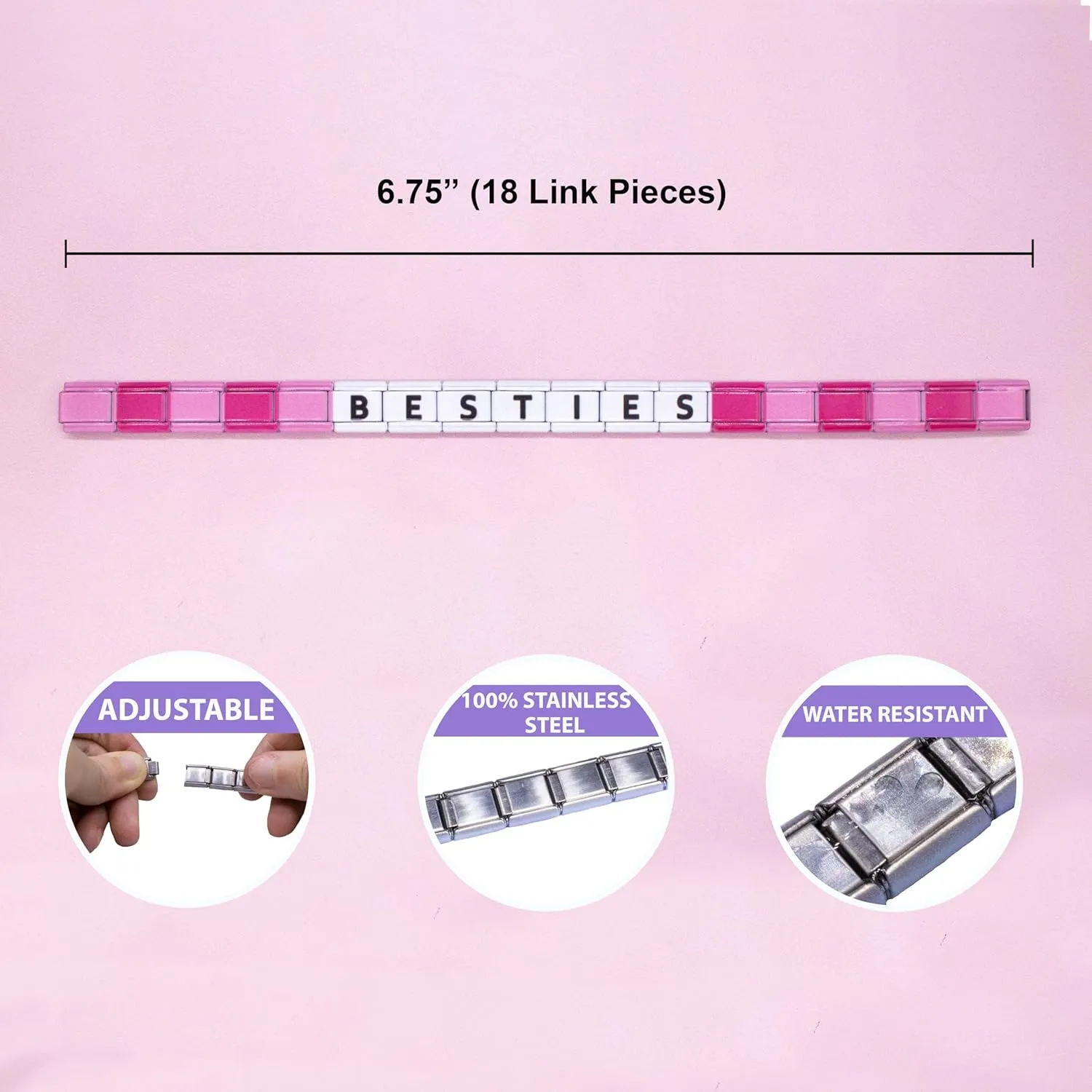FROG SAC Italian Charm Word Bracelet for Women, Stainless Steel Tile Letter Friendship Bracelets for Women, 9mm Modular Nomination Link Charms Jewelry for Women, Cute Stretch Affirmation Accessories