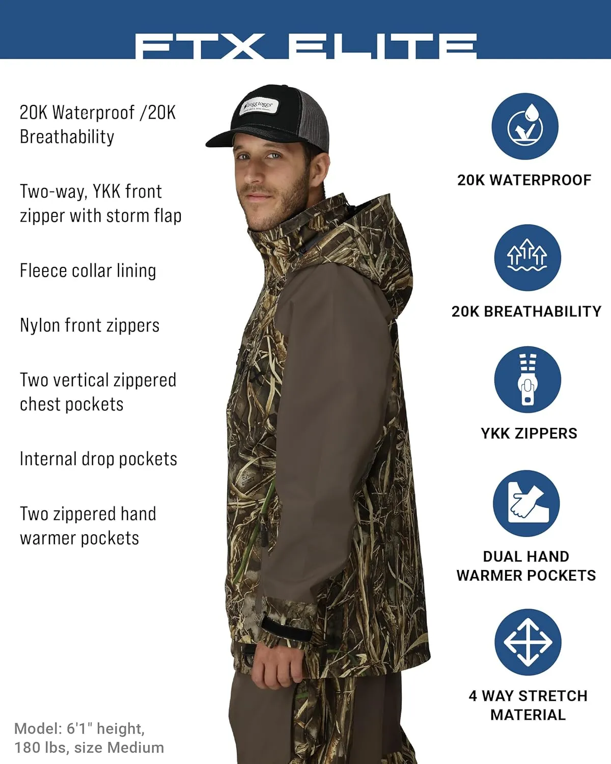 FROGG TOGGS Men's Ftx Elite Ultra Performance Waterproof Angler Fishing Rain Jacket