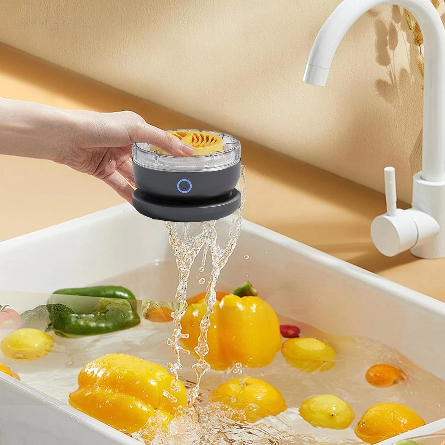 Fruit Washing Machine Set - Water-Proof Fruit Cleaning Device,Rotation Portable Automatic Rechargeable Kitchen Accessory for Preparation Dust Removing Dirt Parents Rinse Family Cooking