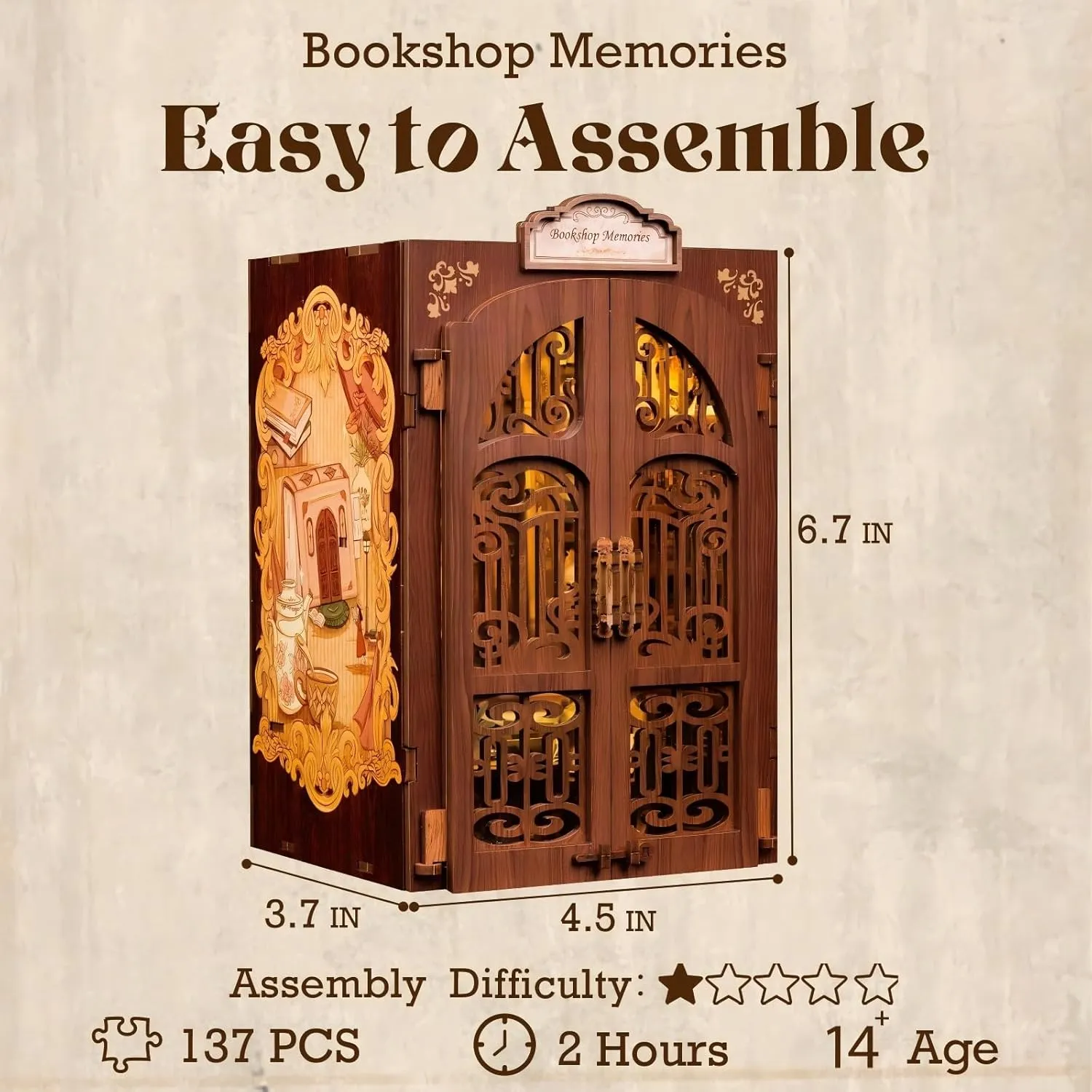 Fsolis Book Nook Kit, DIY Miniature Dollhouse Kit 3D Puzzles for Adults Mini House Bookshelf Library Decor Gifts for Women Teenagers Book Lovers(Bookshop Memory)