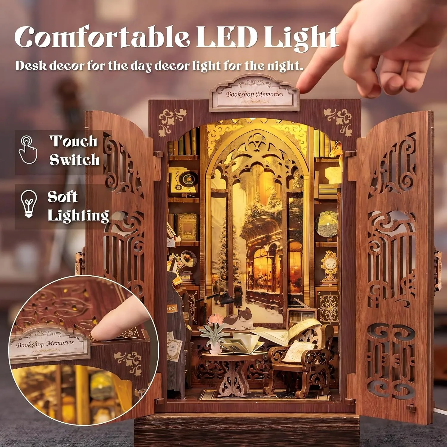 Fsolis Book Nook Kit, DIY Miniature Dollhouse Kit 3D Puzzles for Adults Mini House Bookshelf Library Decor Gifts for Women Teenagers Book Lovers(Bookshop Memory)